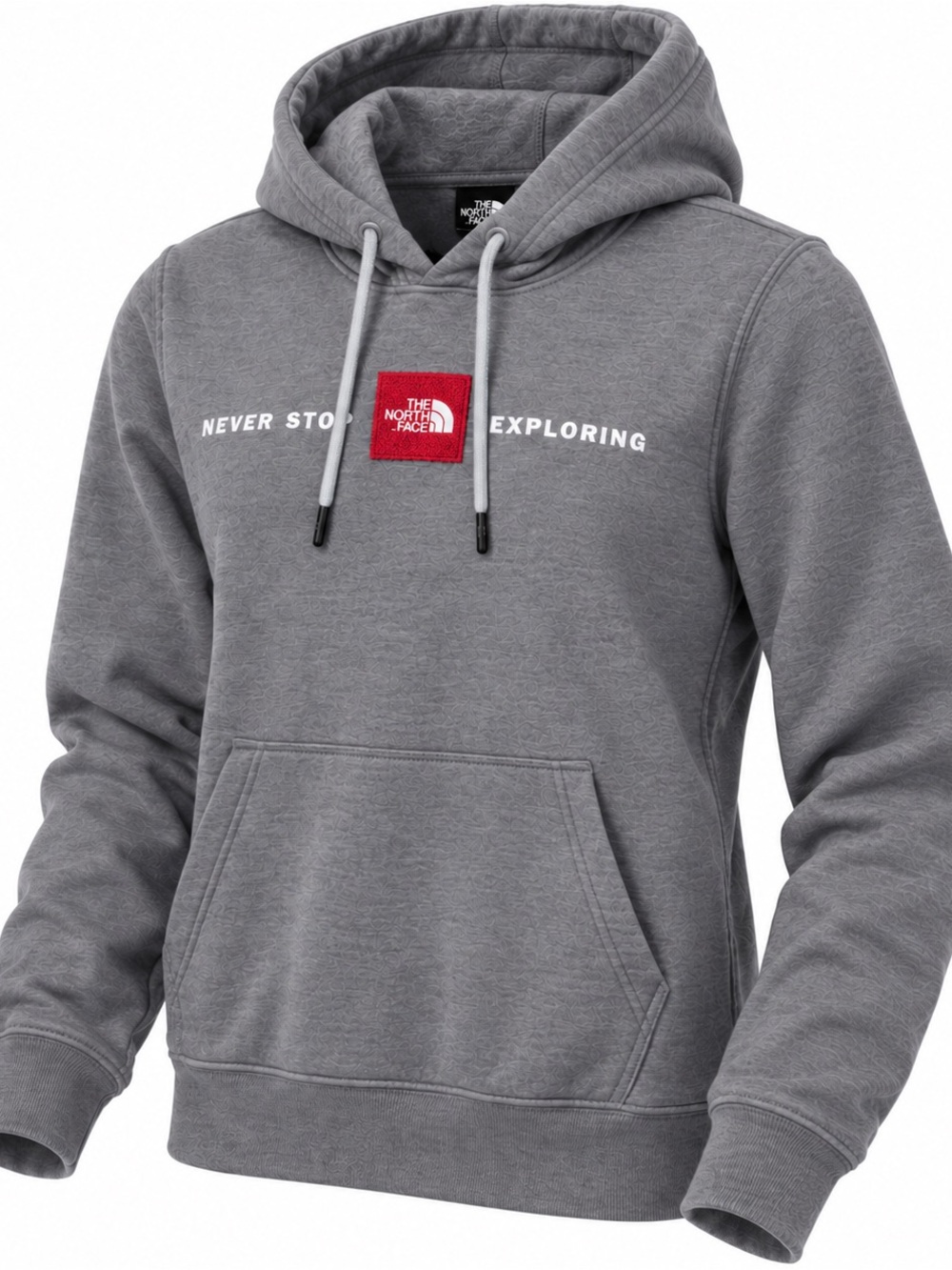 The North Face Men's Gray Hooded Pullover with Red Logo